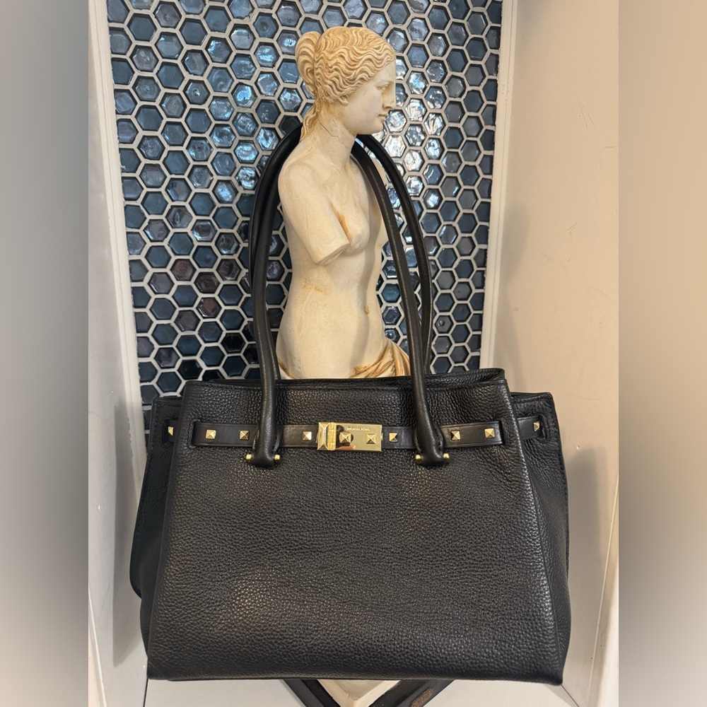 Michael Kors Addison Black Pebbled Leather Double Handles Shoulder & Dust Bag.